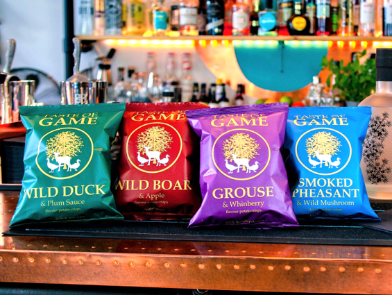 Mixed Box - Wild Boar and Apple, Wild Duck and Plum, Grouse and Whinberry, Smoked Pheasant and Mushroom Crisps 40g (Case of 24)